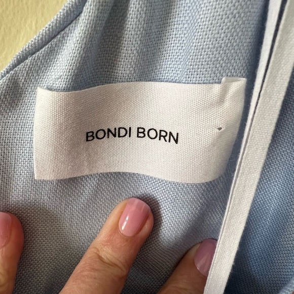 Bondi Born Mytros cutout blue 100% organic linen wrap sash mini dress - Picture 4 of 6